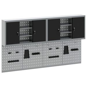 vidaXL Gereedschapskast set met plank 4 st Zwart Gepoedercoat staal