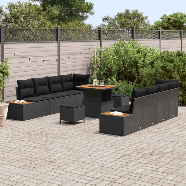 vidaXL Tuinbankenset 11 pcs Zwart poly rattan