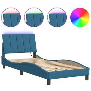 vidaXL Bedframe met LED zonder matras "Hanko" fluweel blauw 80x200 cm