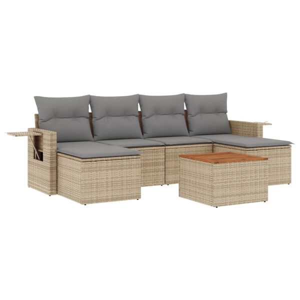 vidaXL 7-delige Loungeset met kussens poly rattan gemengd beige