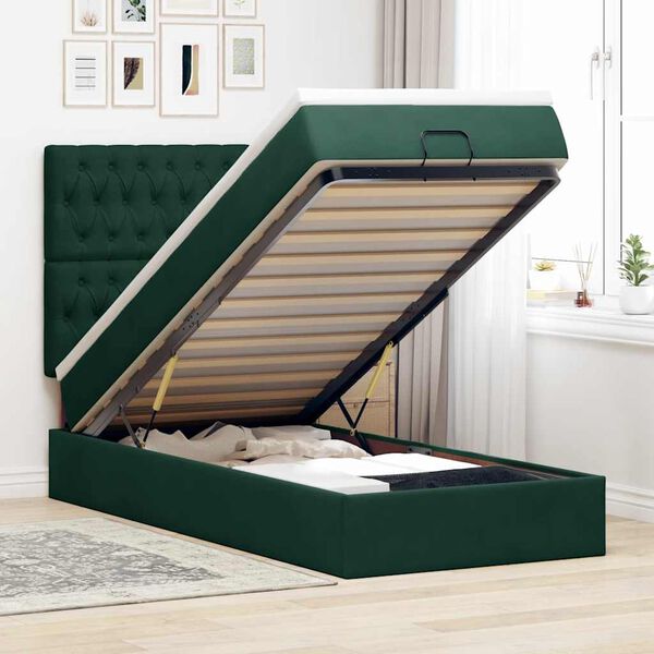 vidaXL Ottoman bed met matrassen 100x200cm fluweel donkergroen