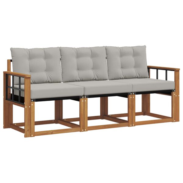 vidaXL Buiten bankenset met kussen 3 pcs Natuurlijk en Lichtgrijs