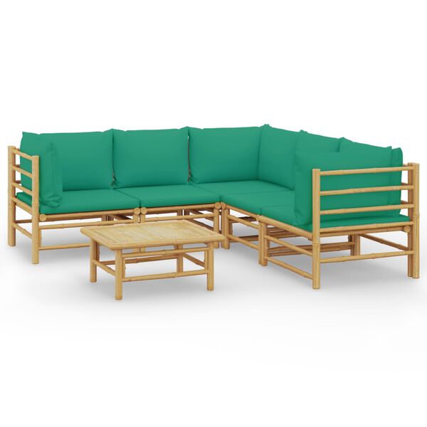 vidaXL 6-delige Loungeset met kussens bamboe groen