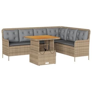 vidaXL 2-delige Loungeset met kussens poly rattan beige