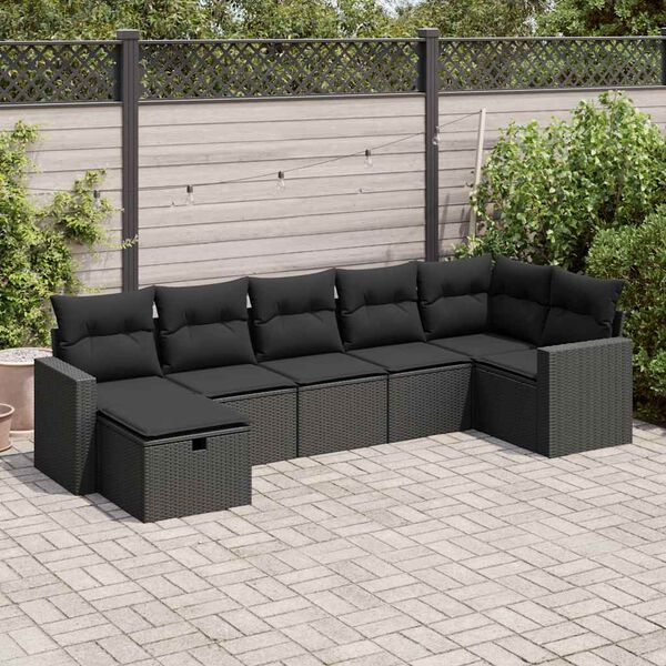vidaXL 7-delige Loungeset met kussens poly rattan zwart