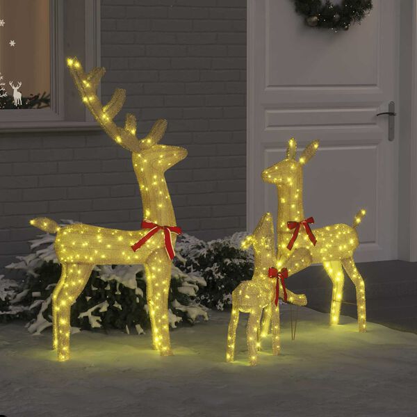 vidaXL Rendierfamilie met 300 LED 3 pcs Warmwit 68 x 26 x 127 cm Stof