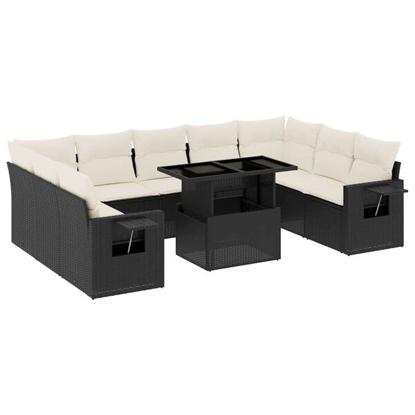 vidaXL 10-delige Loungeset met kussens poly rattan zwart