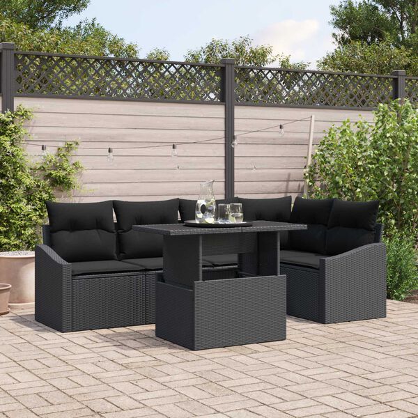 vidaXL Tuin Sofa Set 6 pcs Zwart poly rattan & Gepoedercoat staal