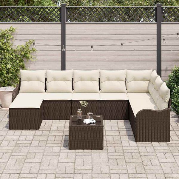 vidaXL Tuin Sofa Set met kussen 9 pcs Bruin Poly riet