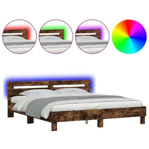 vidaXL Bedframe met hoofdeinde en LED gerookt eikenkleurig 160x200 cm