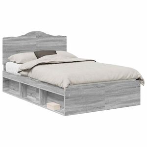 vidaXL Bedframe Grijs Sonoma 135 x 190 cm Massief grenenhout