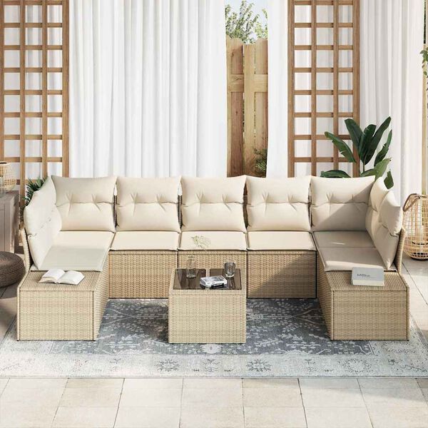vidaXL Tuin Sofa Set met kussen 8 pcs Beige en Cr&egrave;me poly rattan