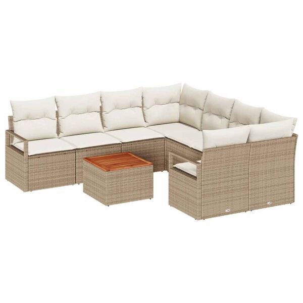 vidaXL Tuinbankenset met kussen 9 pcs Beige poly rattan
