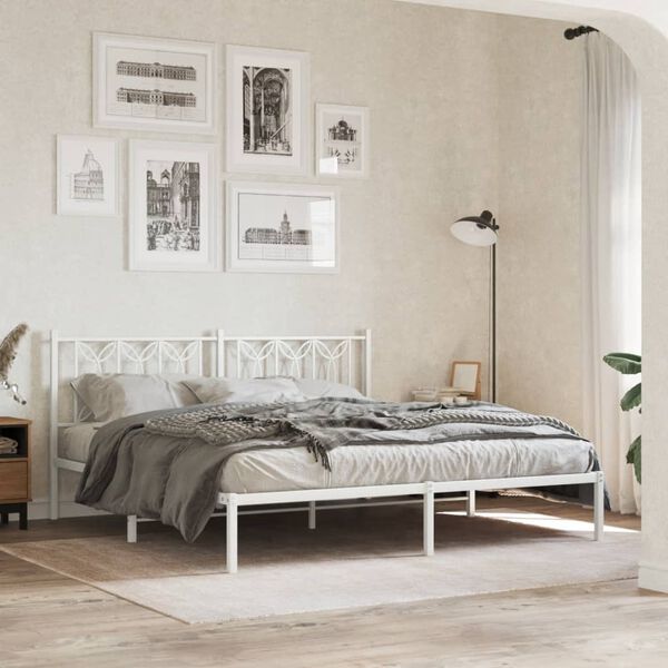 vidaXL Bedframe met hoofdbord metaal wit 183x213 cm