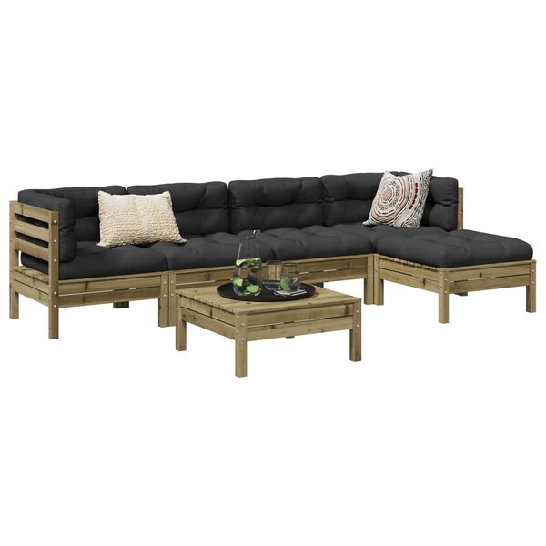vidaXL 6-delige Loungeset met kussens ge&iuml;mpregneerd grenenhout