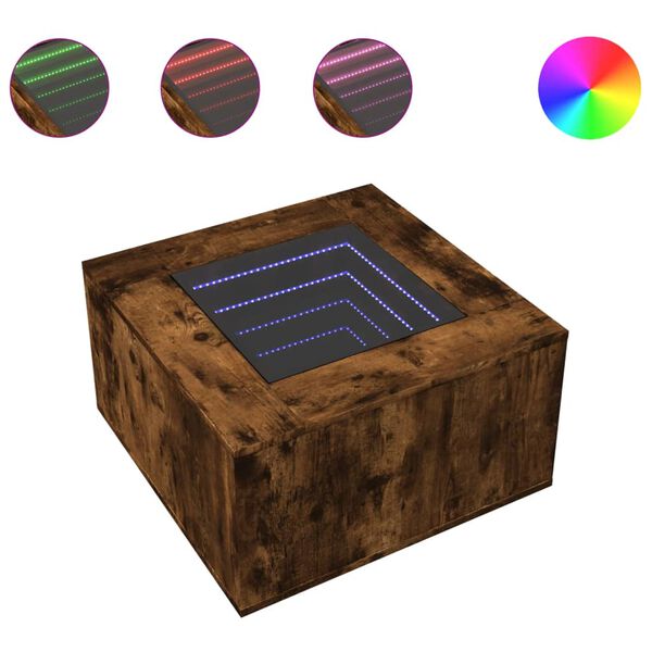 vidaXL Salontafel met LED 60x60x40 cm bewerkt hout gerookt eikenkleur