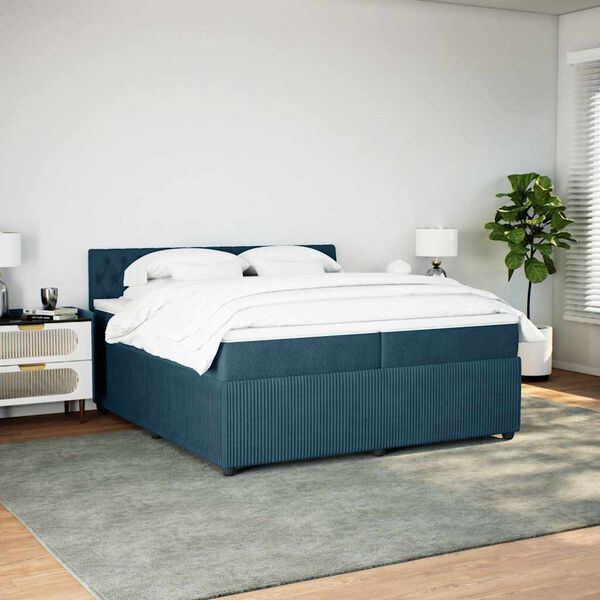 vidaXL Boxspring met matras fluweel blauw 200x200 cm