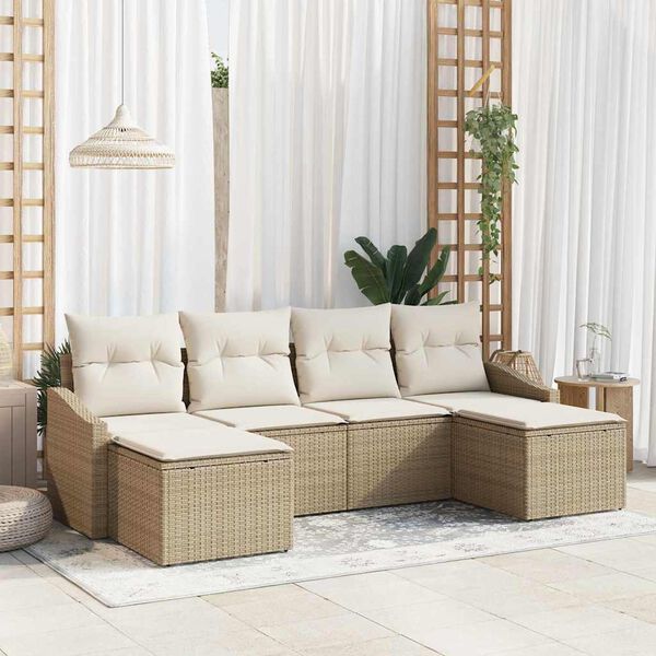 vidaXL Bankstel met kussen 6 pcs Beige poly rattan