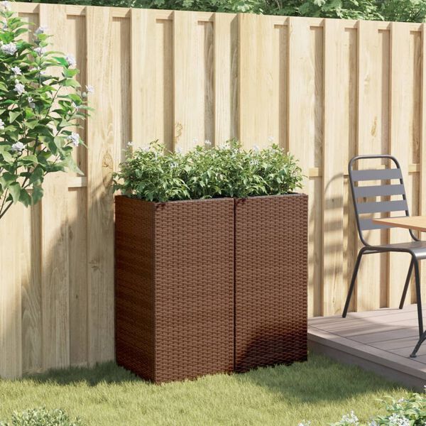vidaXL Plantenbakken 2 st 40x40x80 cm poly rattan bruin