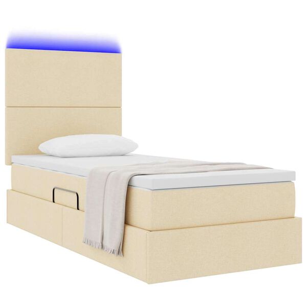 vidaXL Opbergbed met LED met matras Cr&egrave;me 100 x 200 cm Polyester