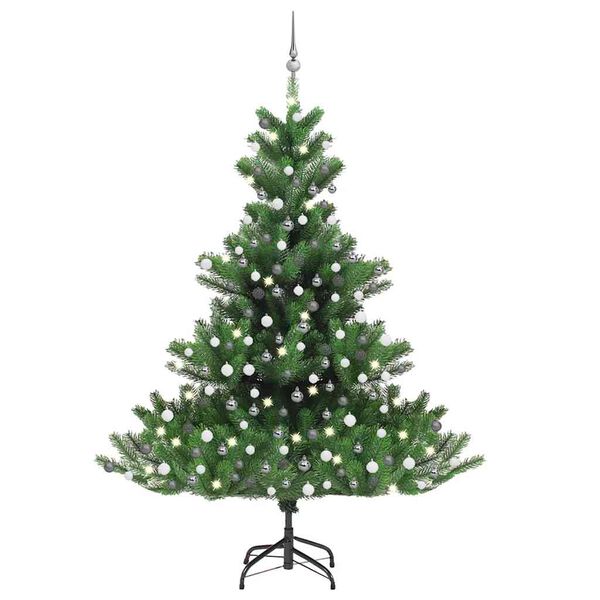 vidaXL Kunstkerstboom Nordmann met LED's en kerstballen 210 cm groen
