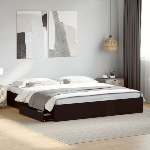 vidaXL Bedframe met lades bewerkt hout zwart 200x200 cm