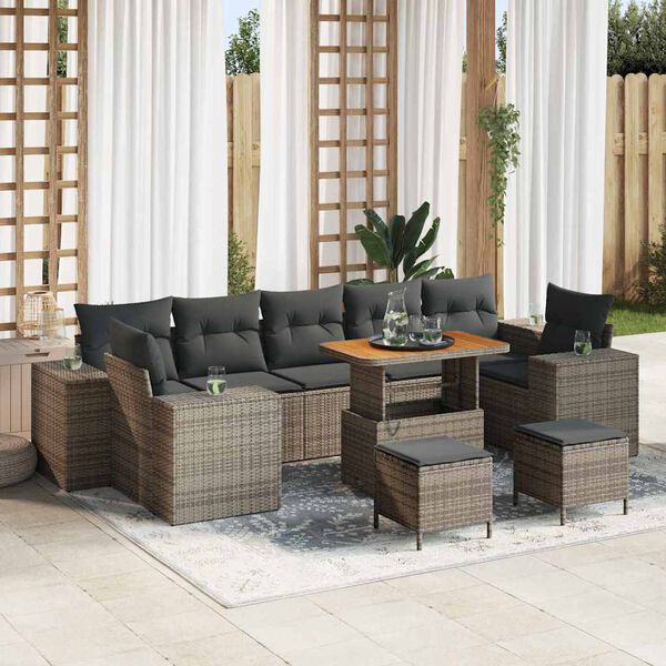 vidaXL Tuin Sofa Set met kussen met opslag met kussen 10 pcs Grijs