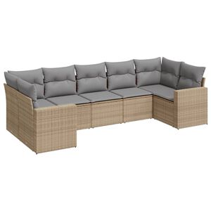 vidaXL 7-delige Loungeset met kussens poly rattan beige
