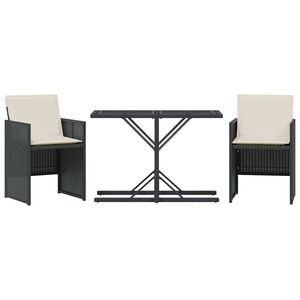 vidaXL 3-delige Bistroset met kussens poly rattan zwart