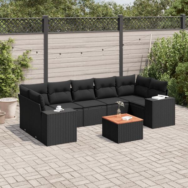 vidaXL 8-delige Loungeset met kussens poly rattan zwart