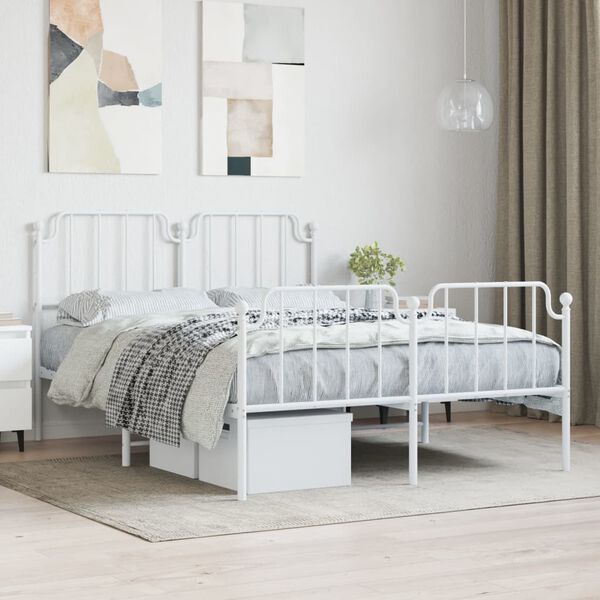 vidaXL Bedframe met hoofd- en voeteneinde&nbsp;metaal wit 140x190 cm