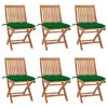 vidaXL Klapstoelen met kussens, 6 stuks, massief teakhout