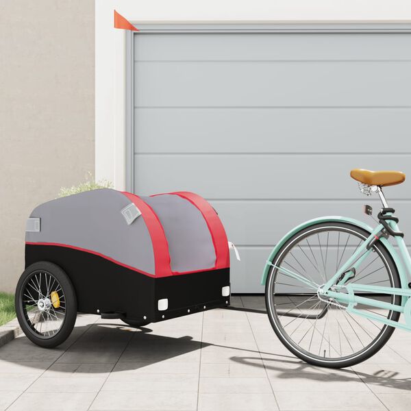 vidaXL Fietstrailer 45 kg ijzer zwart en rood