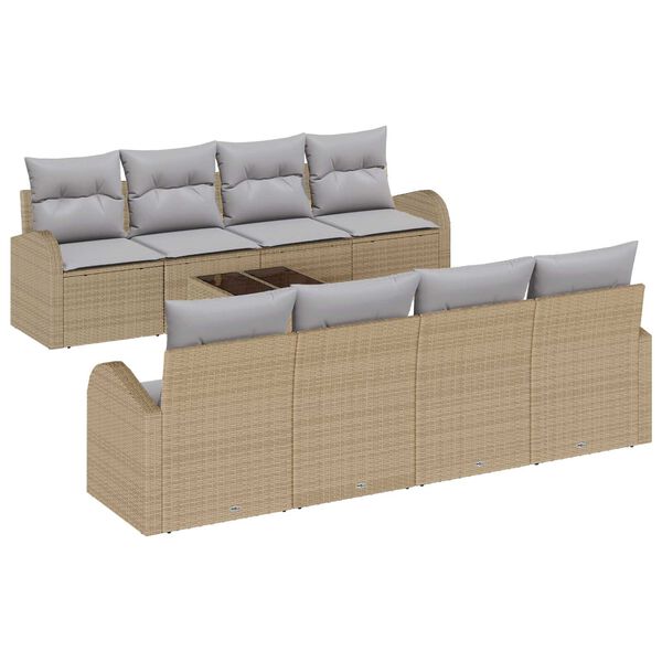 vidaXL Tuin Sofa Set 9 pcs Beige en Grijs Poly rattan, staal en glas