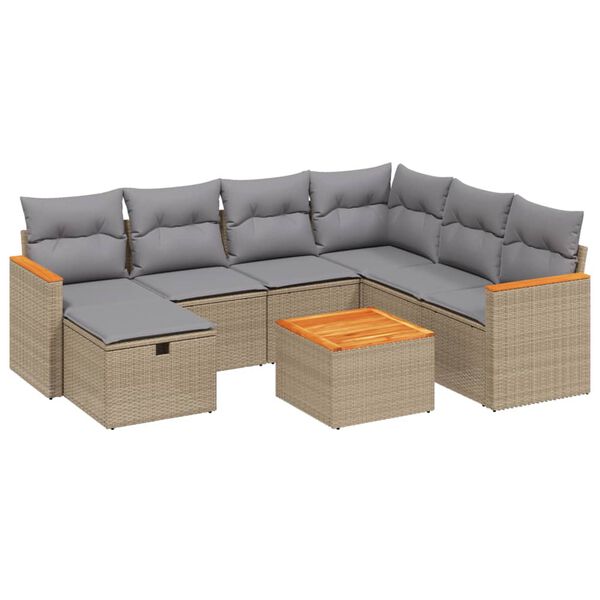 vidaXL 8-delige Loungeset met kussens poly rattan gemengd beige