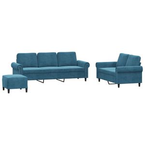 vidaXL 3-delige Loungeset met kussens fluweel blauw