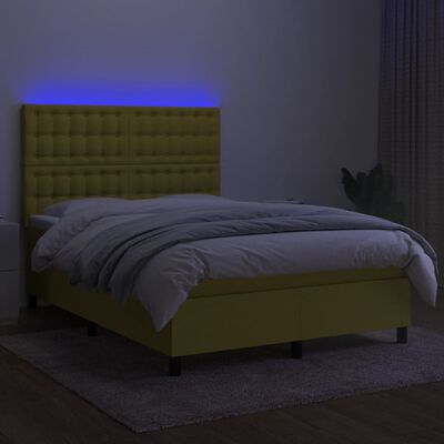 vidaXL Boxspring met matras en LED stof groen 140x200 cm