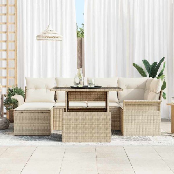 vidaXL Tuin Sofa Set met kussen 7 pcs Beige Poly riet