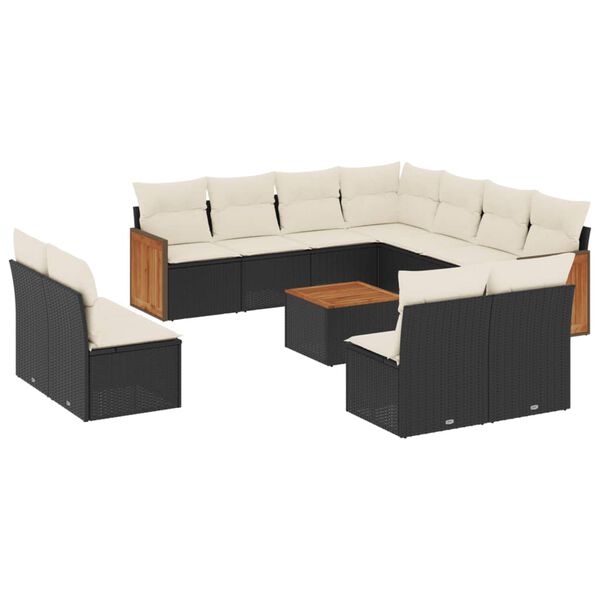vidaXL 12-delige Loungeset met kussens poly rattan zwart