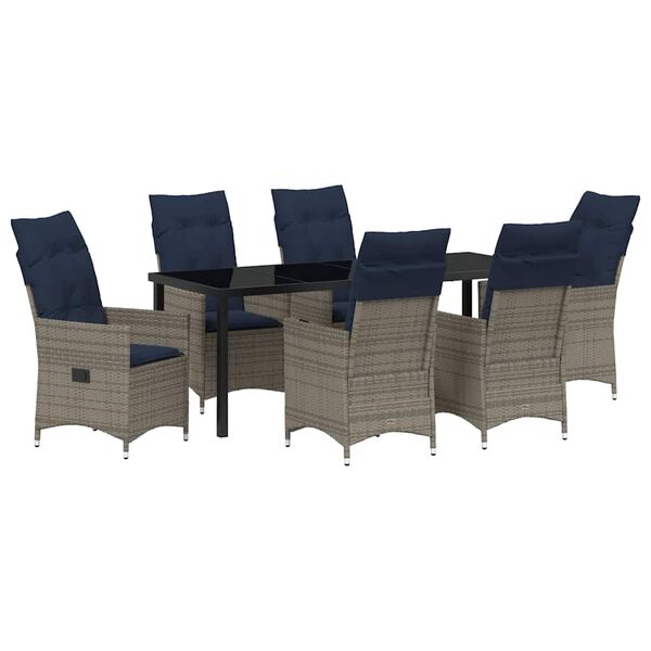 vidaXL Tafel en stoelen set met kussen 7 pcs Grijs PE Rattan