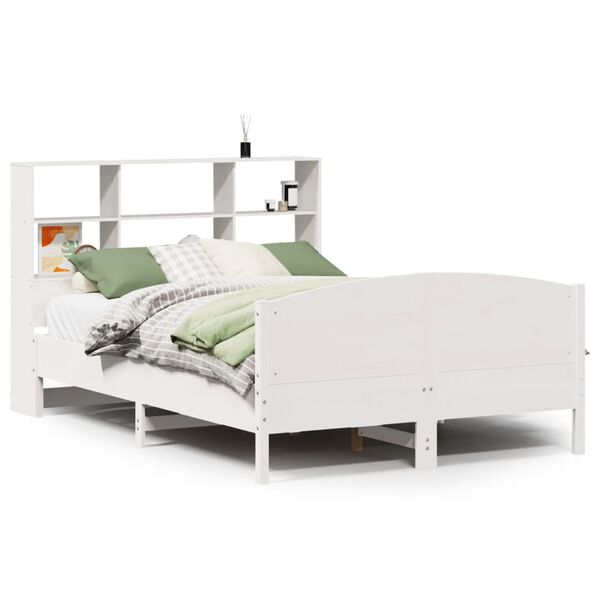vidaXL Bed met boekenkast zonder matras grenenhout wit 160x200 cm
