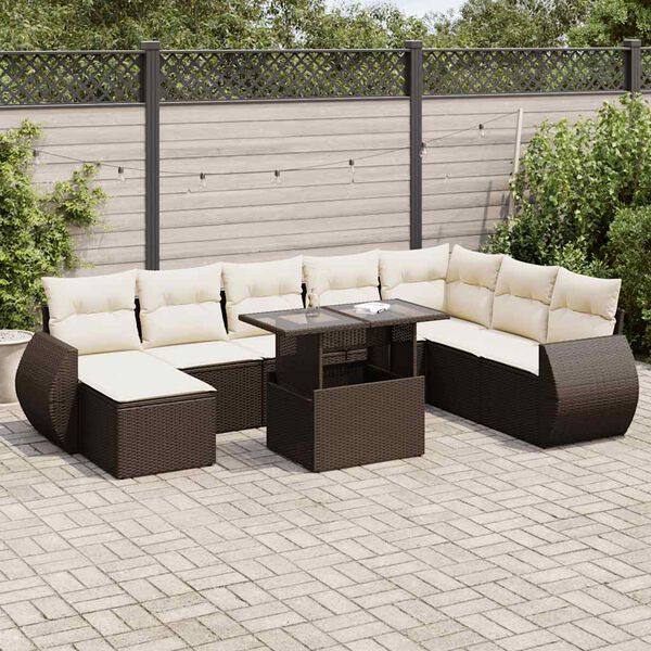 vidaXL 9-delige Loungeset met kussens poly rattan bruin