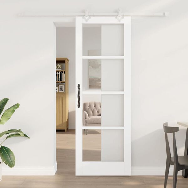 vidaXL Schuifdeur Wit 73,5 x 211 cm Massief grenenhout en glas