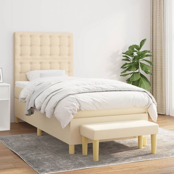 vidaXL Boxspring met matras stof cr&egrave;mekleurig 90x190 cm