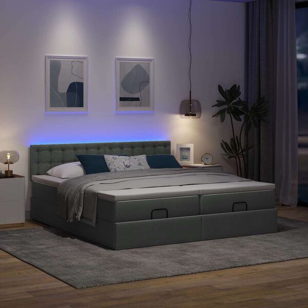 vidaXL Ottoman bed met matrassen en LED's 200x200cm stof donkergrijs