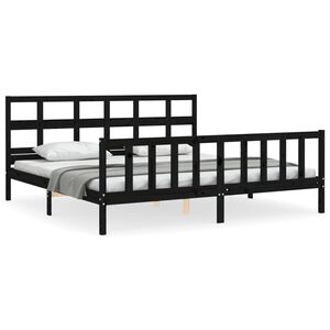 vidaXL Bedframe met hoofdbord massief hout zwart 200x200 cm