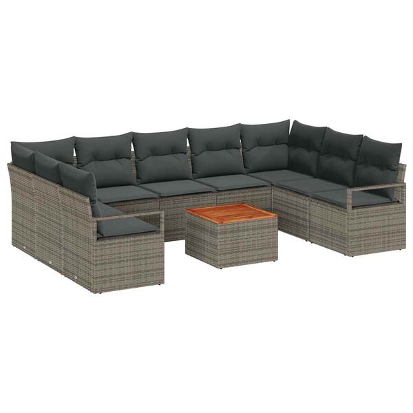 vidaXL Tuin Sofa Set met kussen 10 pcs Grijs Poly riet