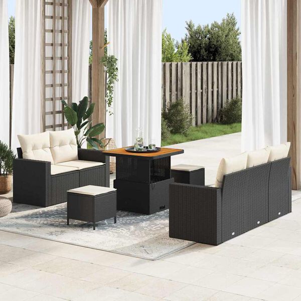 vidaXL Tuin Sofa Set met kussen 8 pcs Zwart en Cr&egrave;me poly rattan