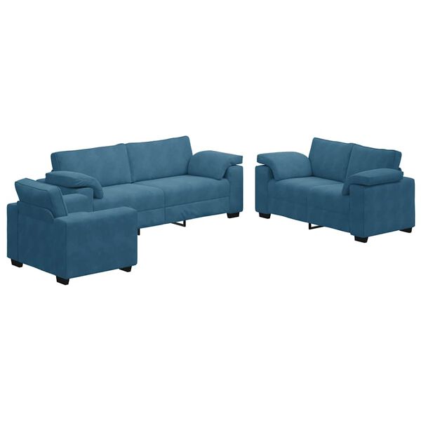 vidaXL 3-delige Loungeset met kussens fluweel blauw