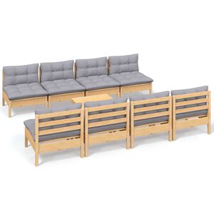 vidaXL 9-delige Loungeset met grijze kussens grenenhout